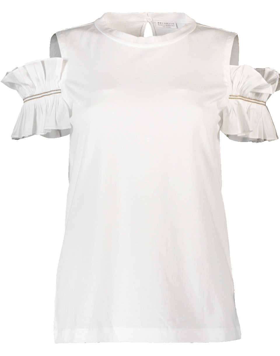 BRUNELLO CUCINELLI-Ruched Shoulder Cotton Top-