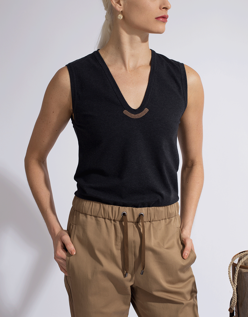 BRUNELLO CUCINELLI-Monili Neck Jersey Tank Top-