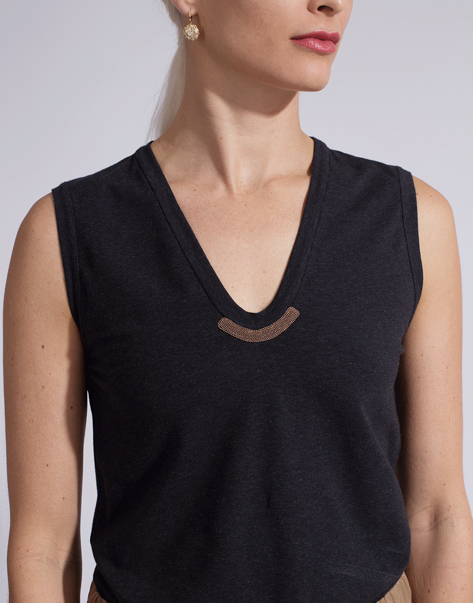 BRUNELLO CUCINELLI-Monili Neck Jersey Tank Top-