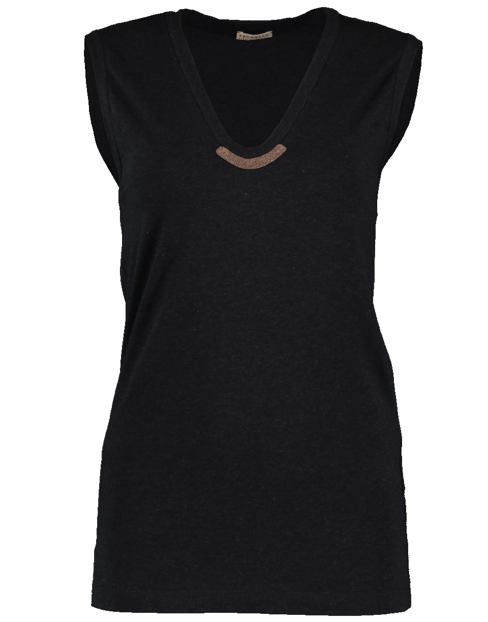 BRUNELLO CUCINELLI-Monili Neck Jersey Tank Top-