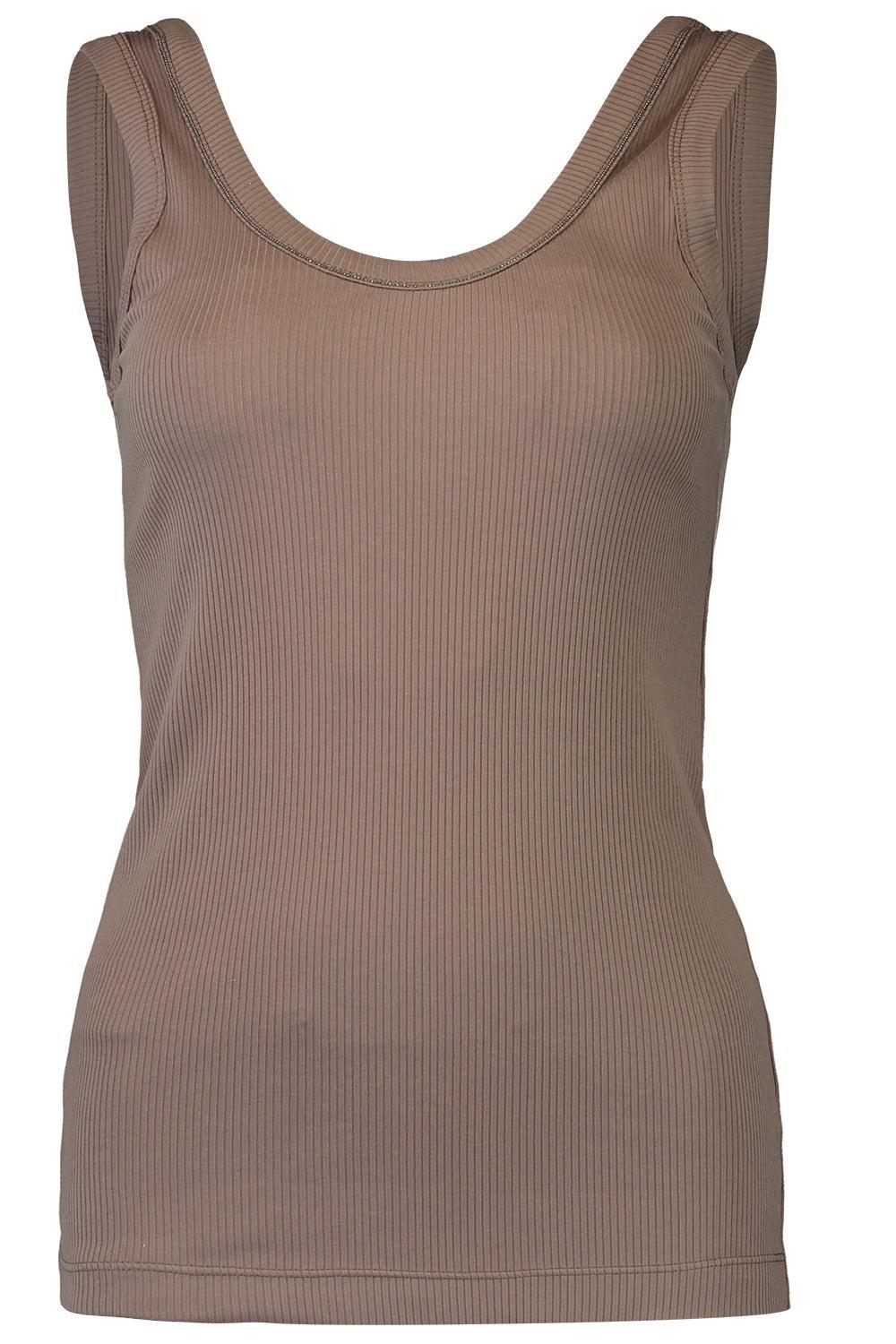 Comfort Ribbed Top-CHOCOLAT-XS-CLOTHINGTOPTANK-BRUNELLO CUCINELLI