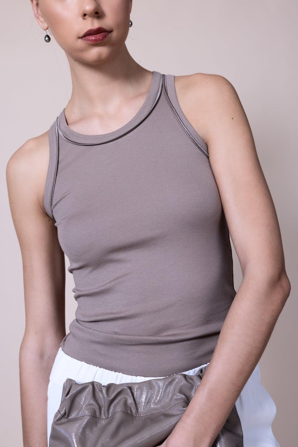 BRUNELLO CUCINELLI-Satin Trim Tank - Coyote-