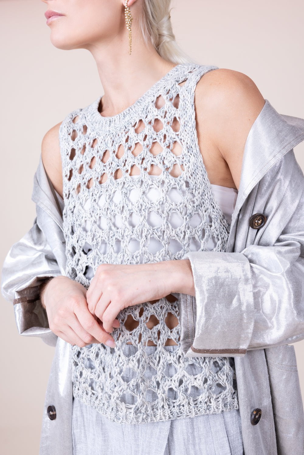 BRUNELLO CUCINELLI-Openwork Knit Tank-