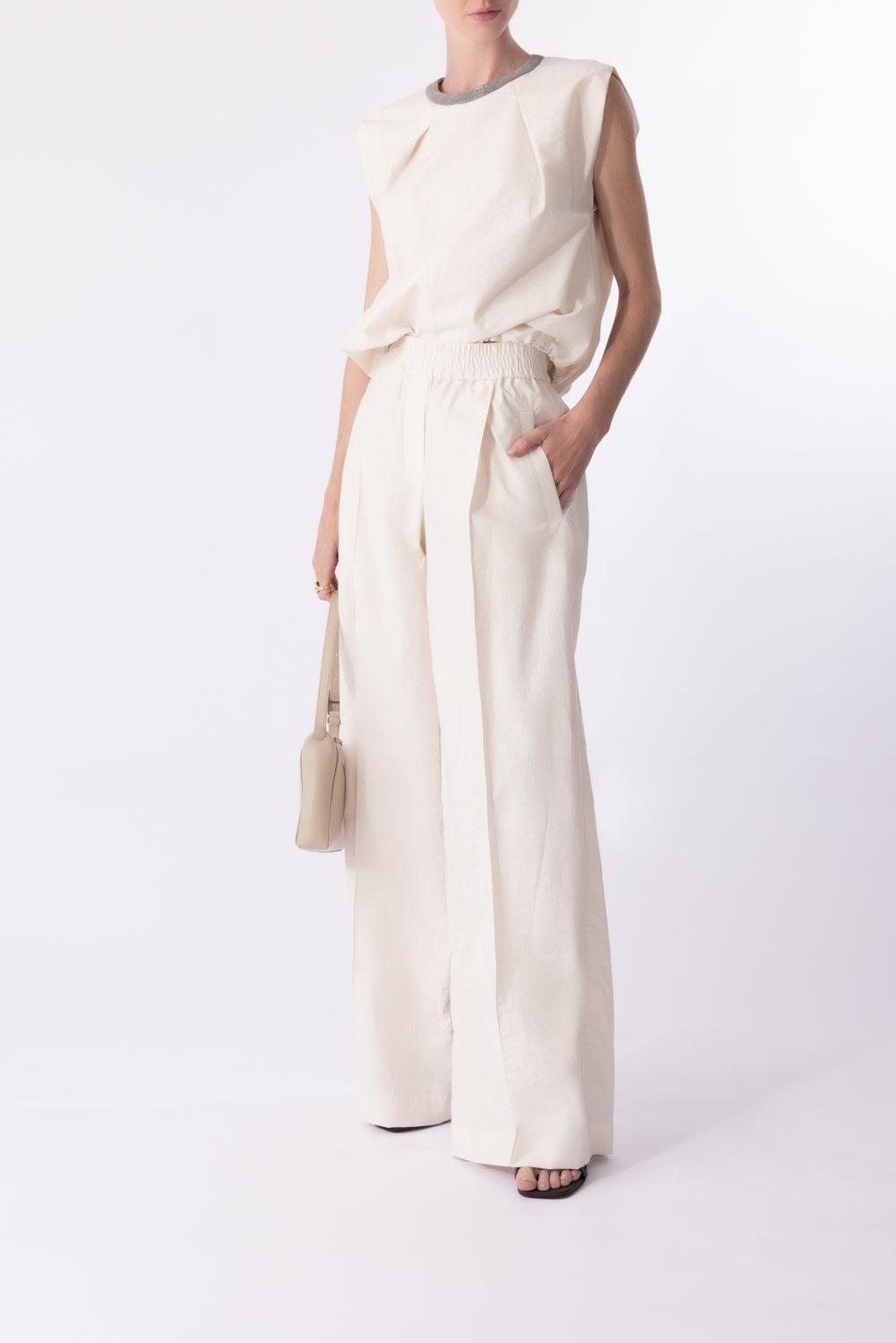 Balloon Hem Tank-IVORY-XS-CLOTHINGTOPTANK-BRUNELLO CUCINELLI