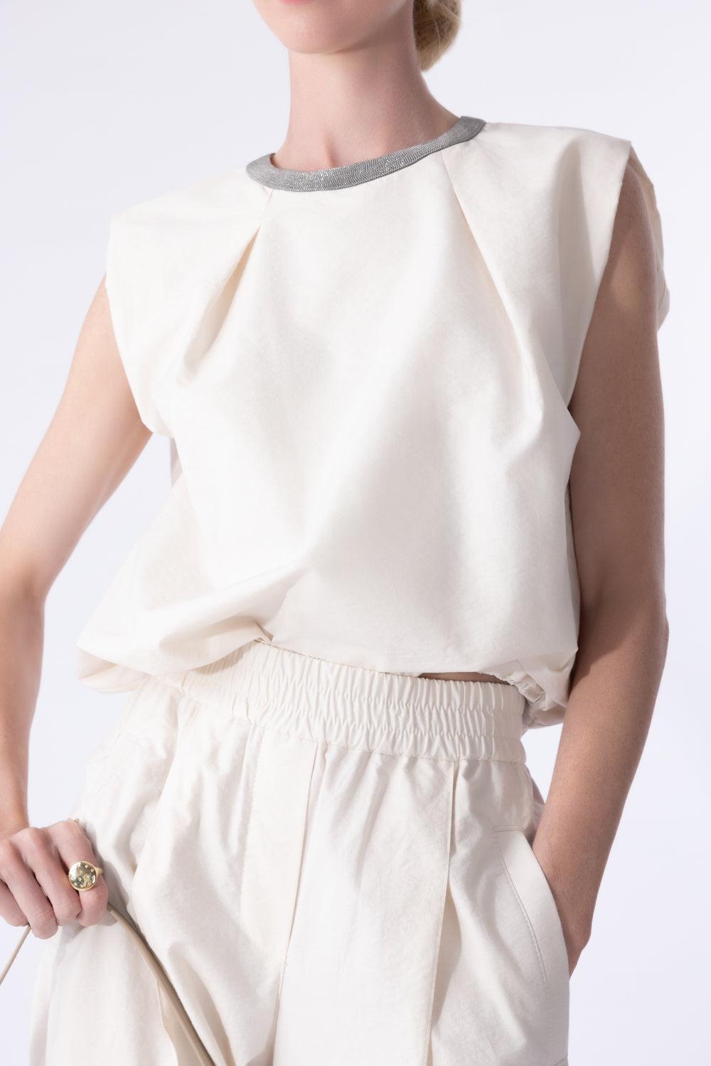 Balloon Hem Tank-IVORY-XS-CLOTHINGTOPTANK-BRUNELLO CUCINELLI