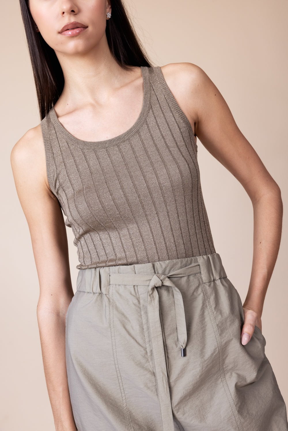 BRUNELLO CUCINELLI-Lurex Wide Rib Tank - Medium Brown-
