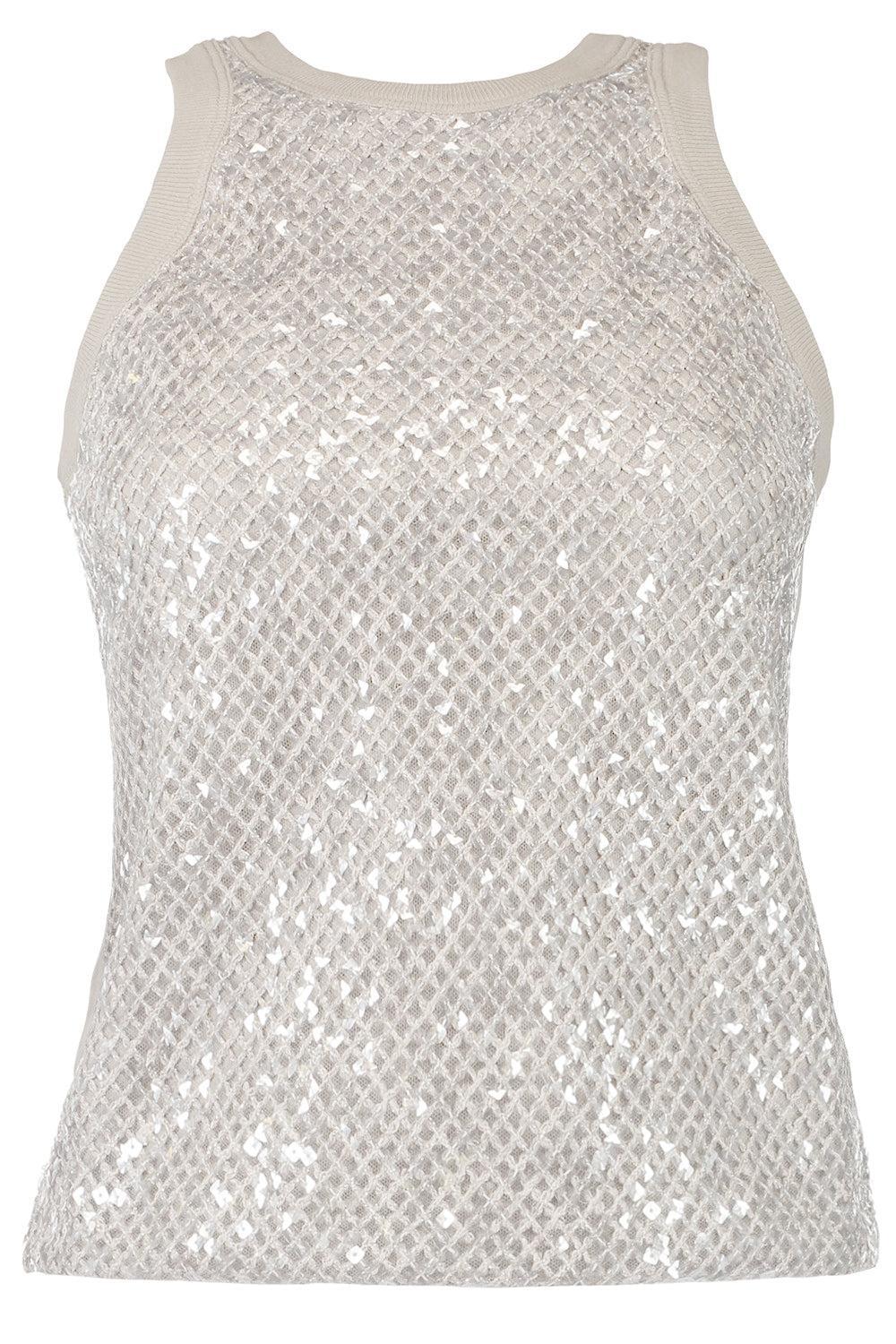 Dazziling Embroidered Tank - Warm White-WARMWHT-XS-CLOTHINGTOPTANK-BRUNELLO CUCINELLI