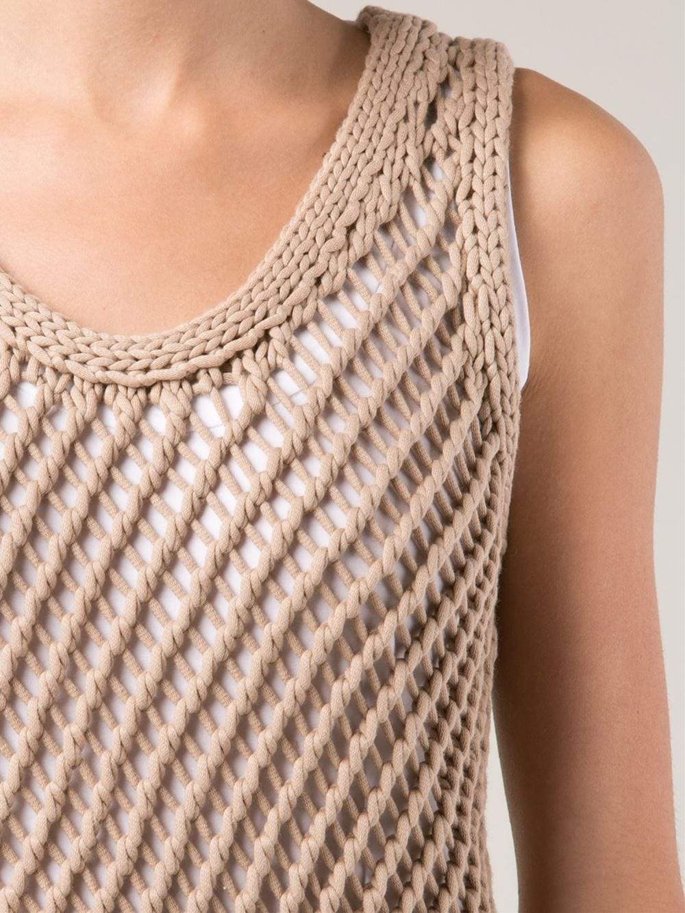 BRUNELLO CUCINELLI-Scoop Neck Macrame Fitted Tank-
