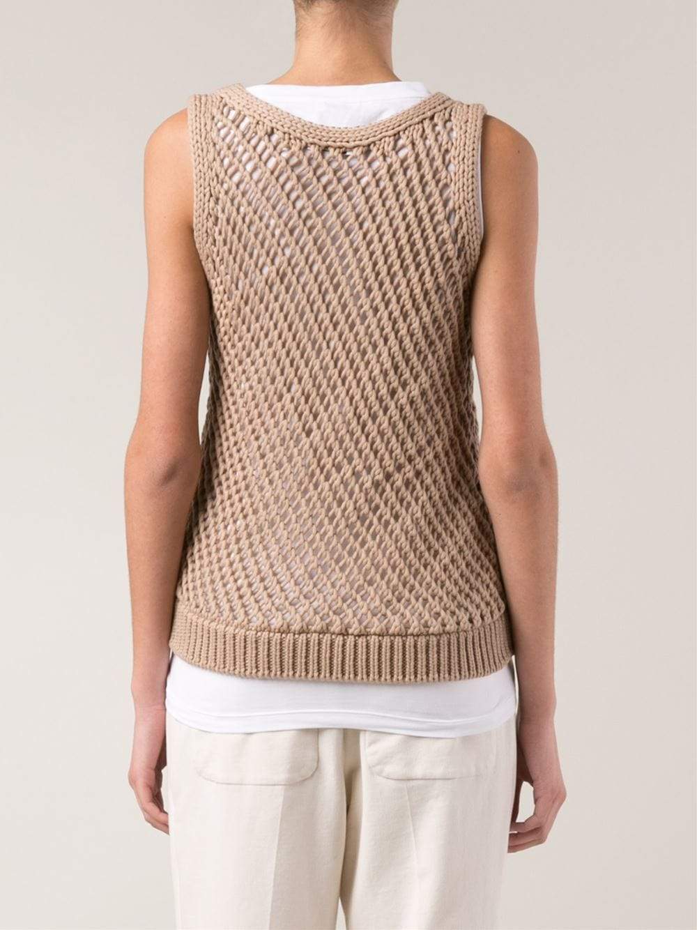 BRUNELLO CUCINELLI-Scoop Neck Macrame Fitted Tank-