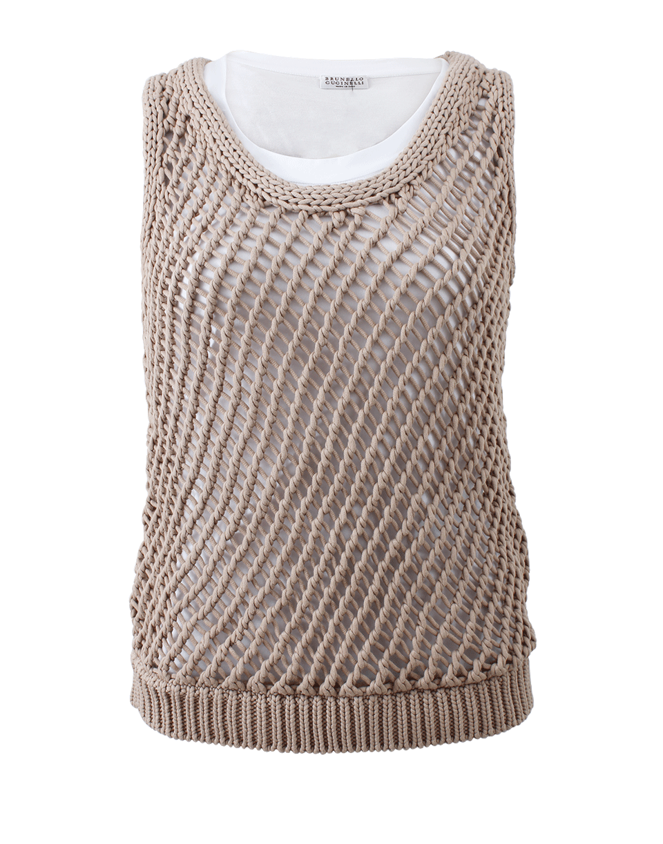 BRUNELLO CUCINELLI-Scoop Neck Macrame Fitted Tank-