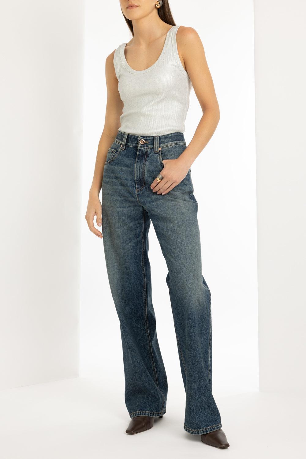 Foiled Ribbed Tank-SILVER-XS-CLOTHINGTOPTANK-BRUNELLO CUCINELLI