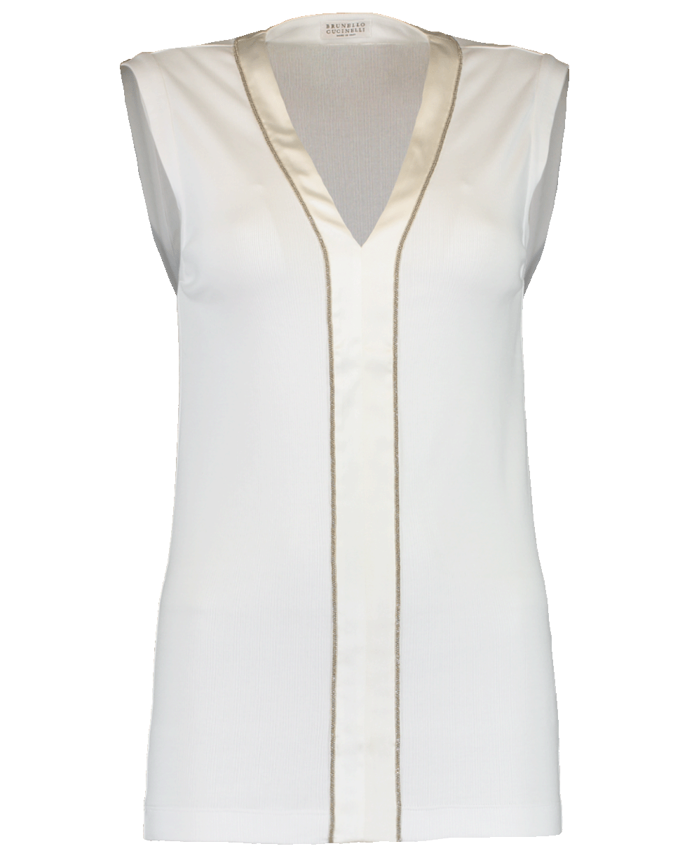 BRUNELLO CUCINELLI-Satin Neck Ribbed Tank Top-
