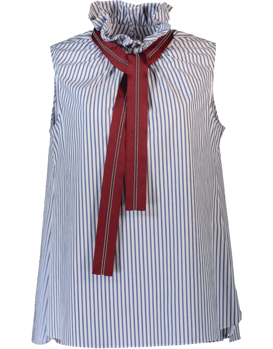 BRUNELLO CUCINELLI-Striped Tank With Grosgrain And Monili Tie-