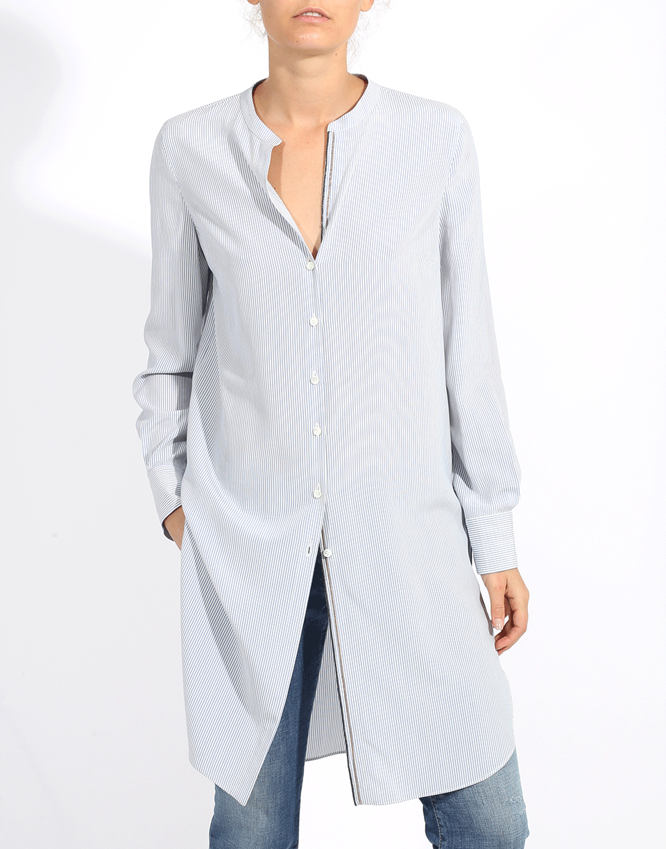BRUNELLO CUCINELLI-Monili Placket Striped Blouse-