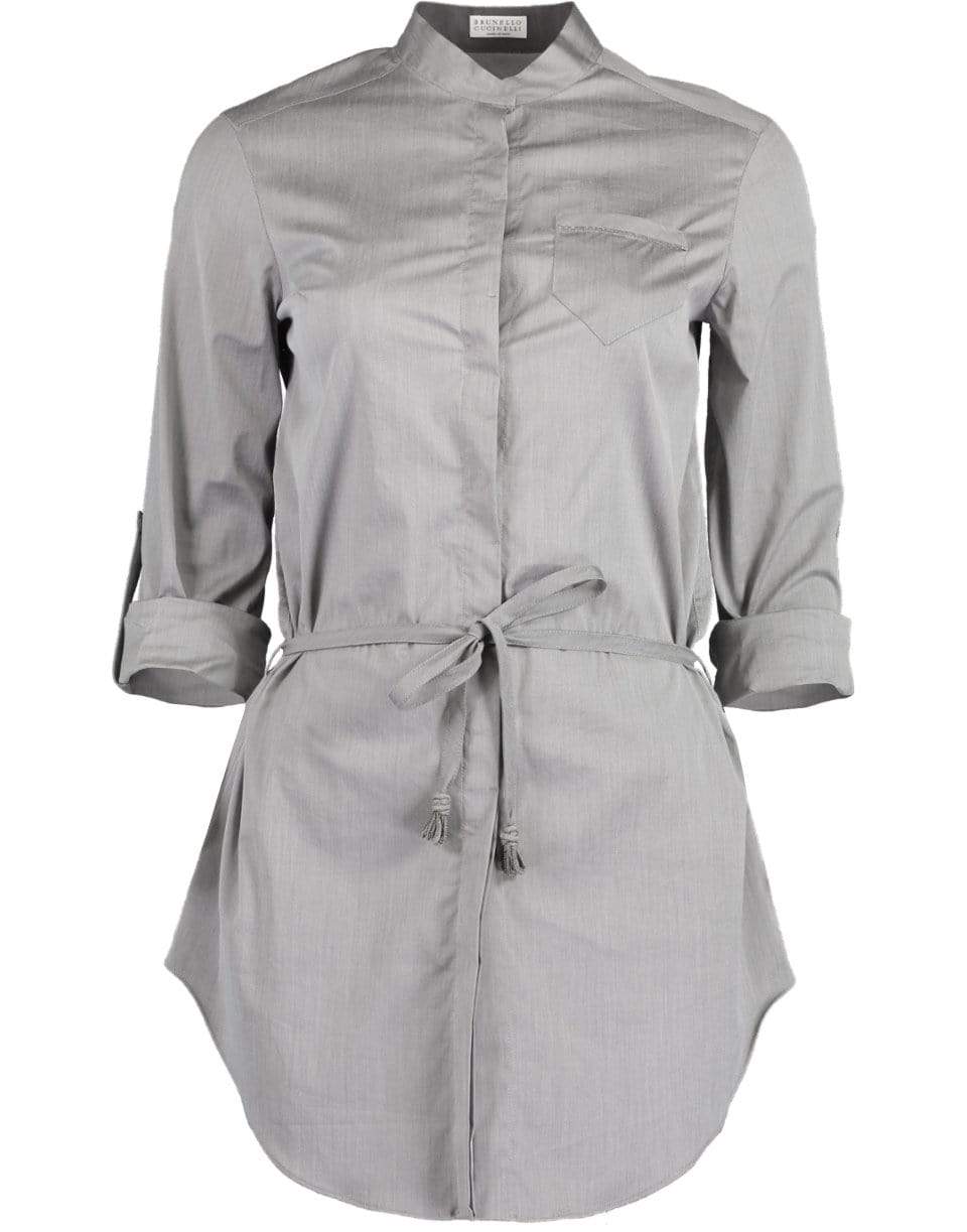 BRUNELLO CUCINELLI-Tab Sleeve Belted Tunic-GREY