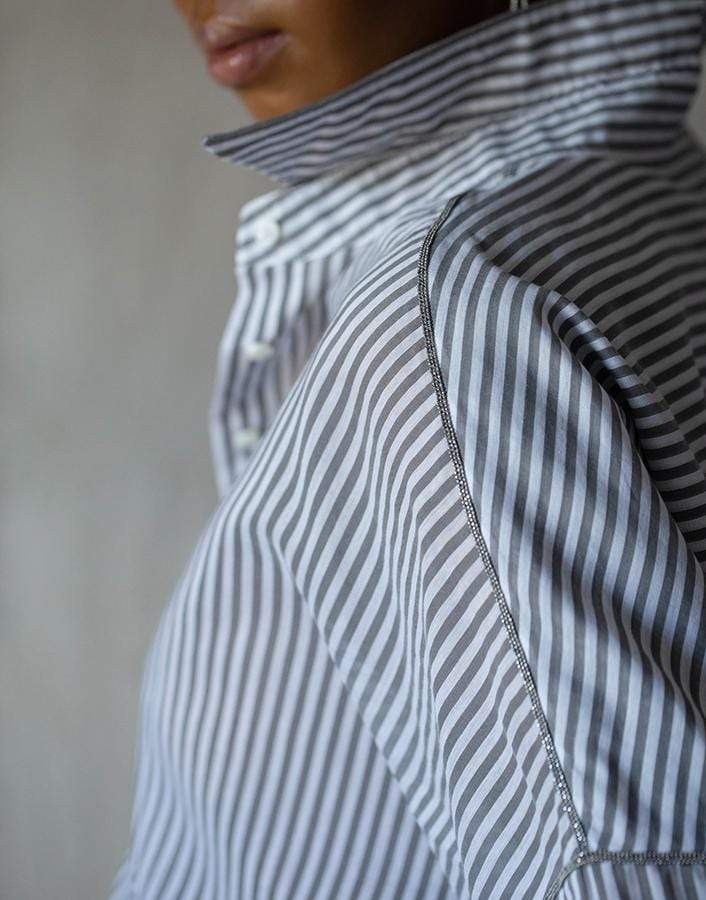 BRUNELLO CUCINELLI-Monili Trim Pinstripe Tunic Shirt-