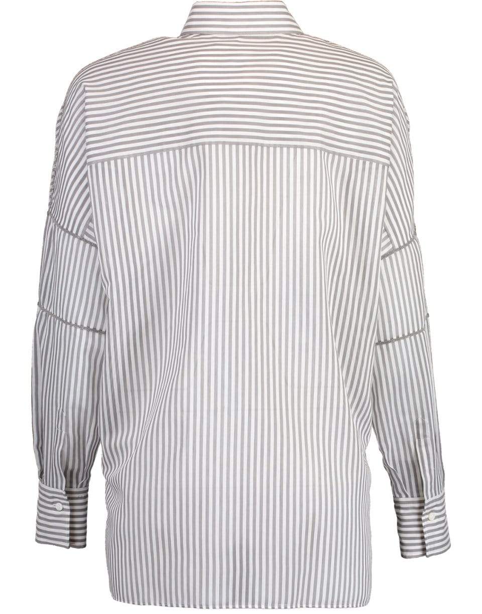 BRUNELLO CUCINELLI-Monili Trim Pinstripe Tunic Shirt-