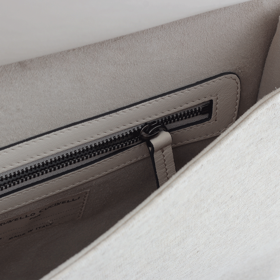 BRUNELLO CUCINELLI-Leather Mixed Media Clutch-BUTTER