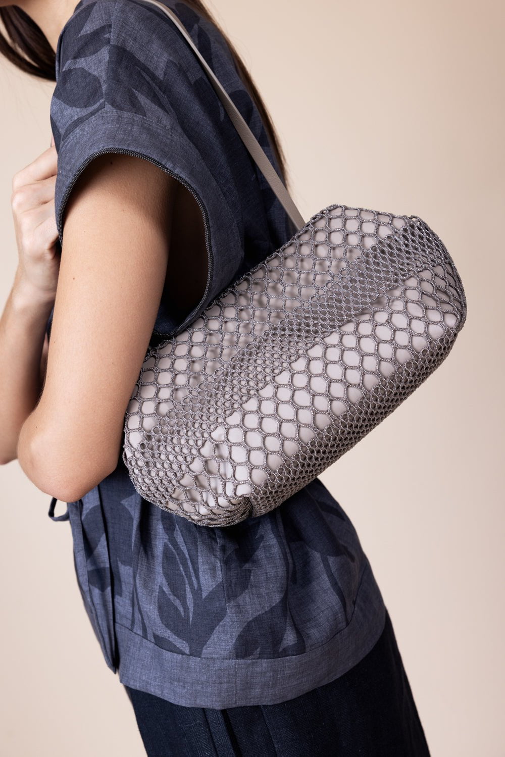 BRUNELLO CUCINELLI-Monili Net Clutch-DK BEIGE