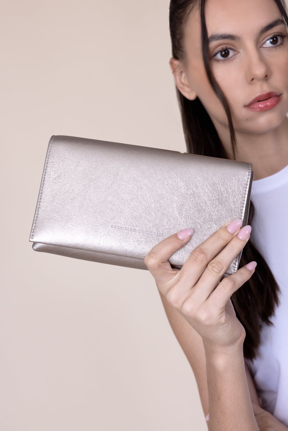 BRUNELLO CUCINELLI-Metallic Crossbody-PEARL
