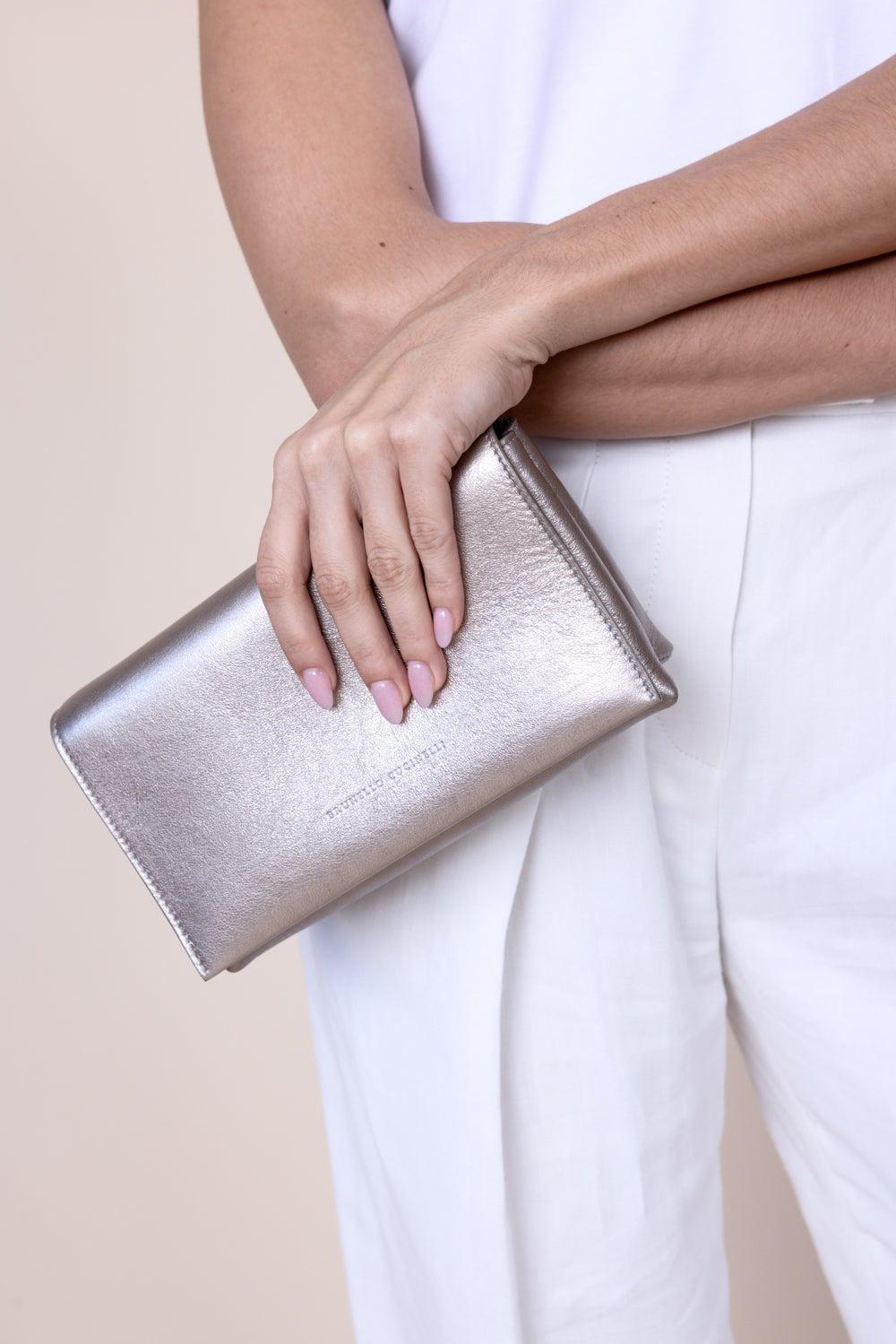 BRUNELLO CUCINELLI-Metallic Crossbody-PEARL
