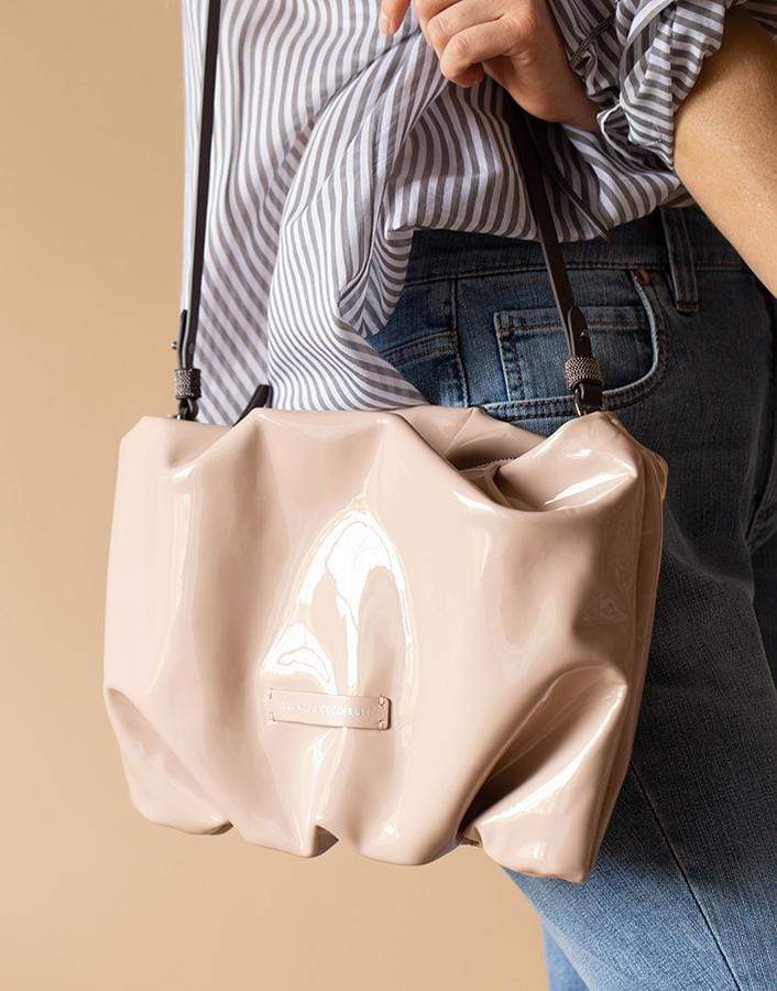 BRUNELLO CUCINELLI-Ruched Leather Shoulder Bag-PINK