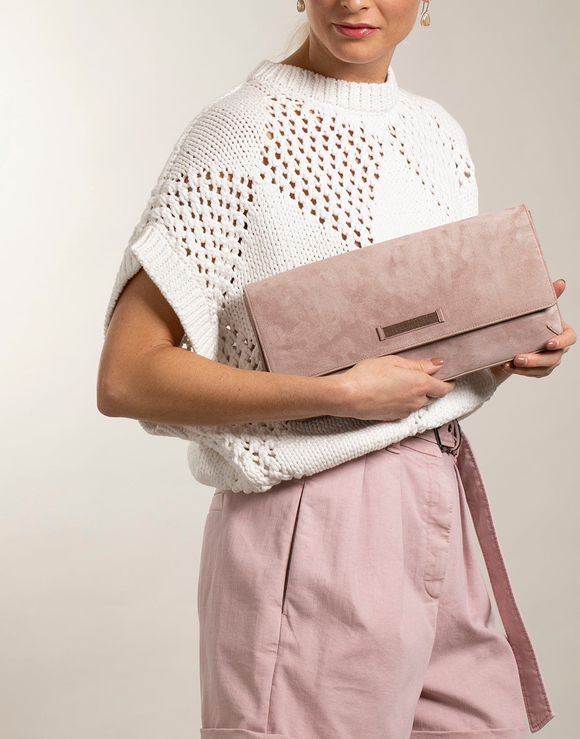 BRUNELLO CUCINELLI-Suede East West Clutch-ROSA