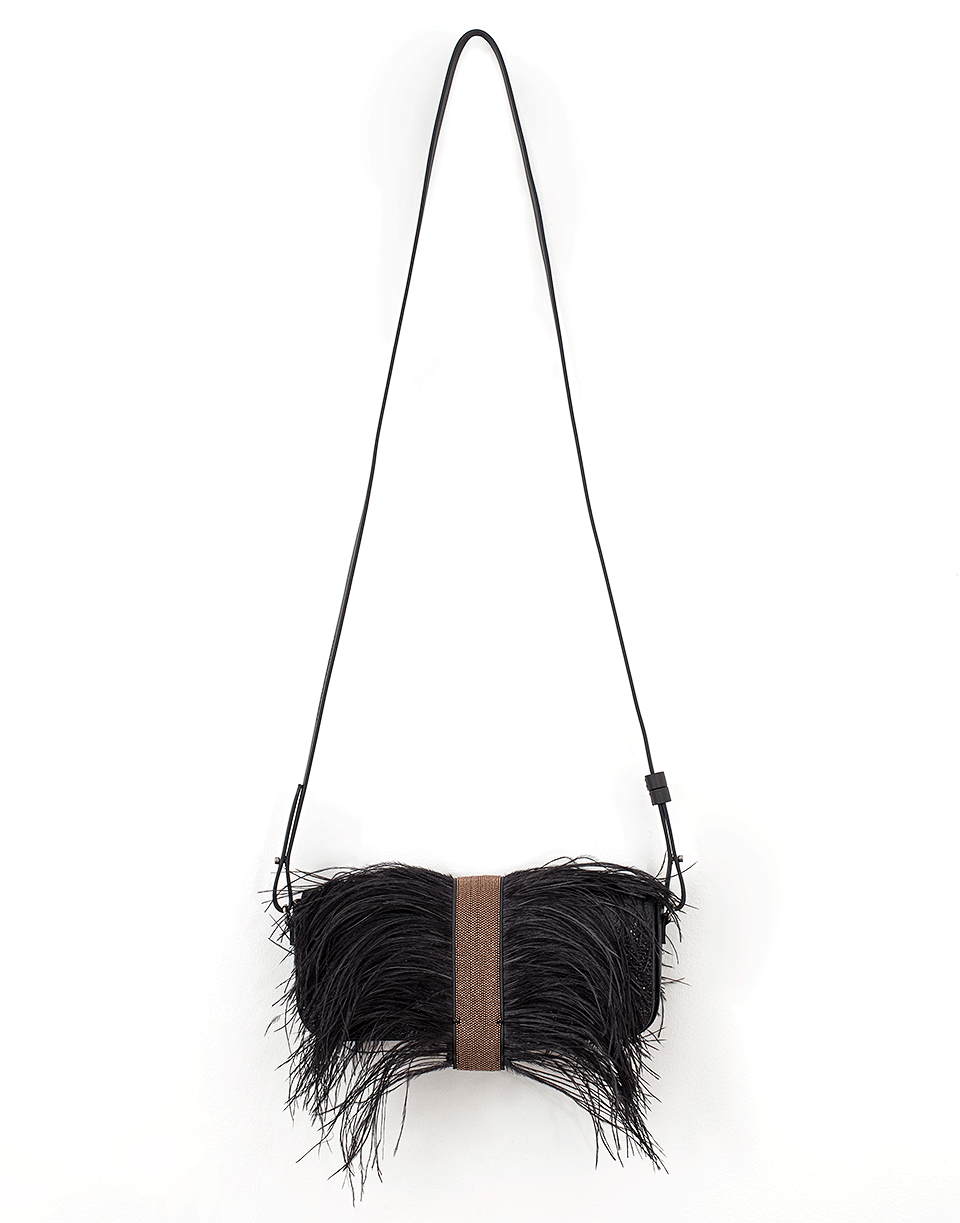 BRUNELLO CUCINELLI-Feather And Monili Shoulder Bag-BLACK