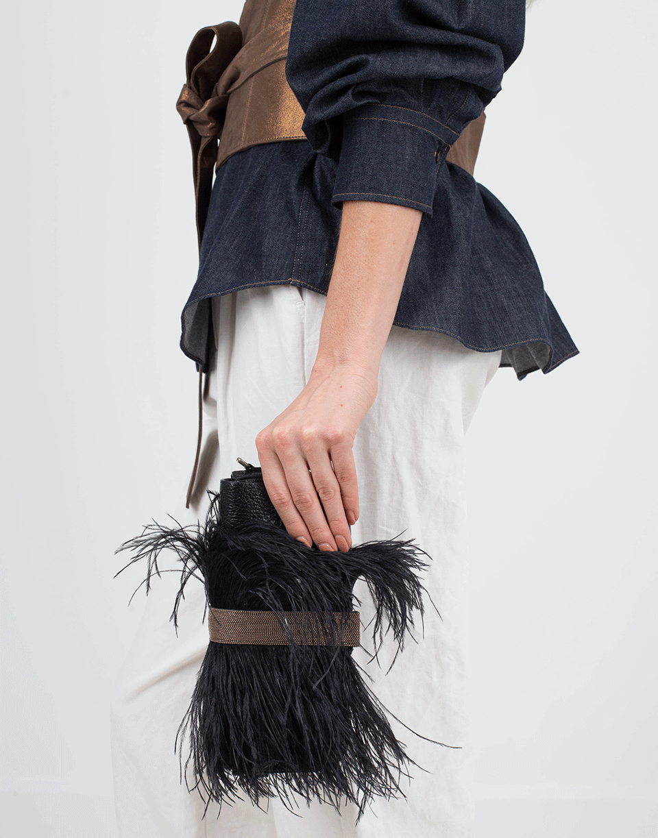 BRUNELLO CUCINELLI-Feather And Monili Shoulder Bag-BLACK