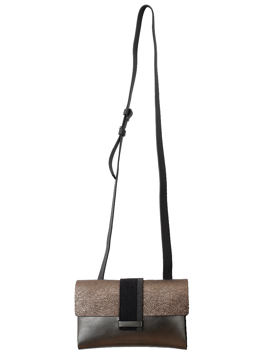 BRUNELLO CUCINELLI-Mini Metallic Flap Crossbody Handbag-BRONZE