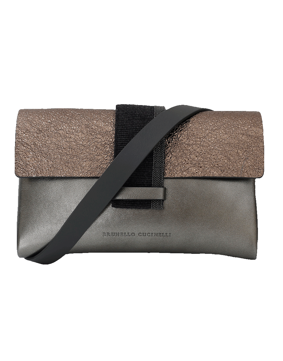 BRUNELLO CUCINELLI-Mini Metallic Flap Crossbody Handbag-BRONZE
