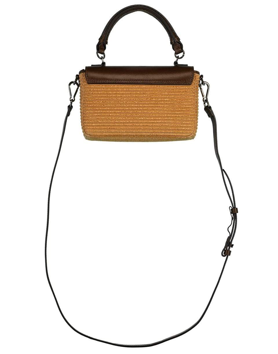 BRUNELLO CUCINELLI-Leather and Raffia Mini Flap Crossbody Bag-BROWN