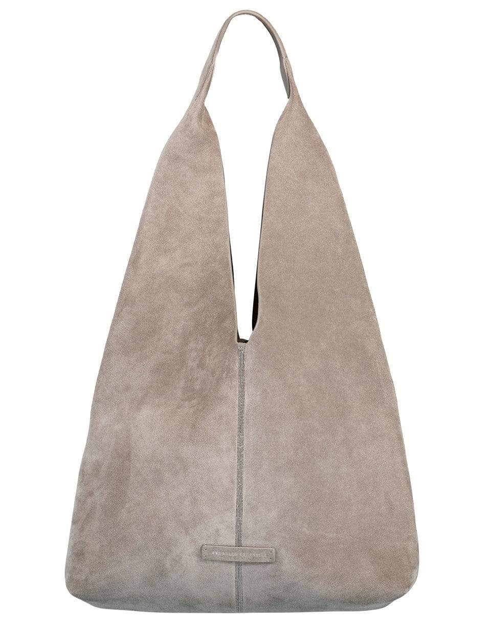 BRUNELLO CUCINELLI-Logo Patch Leather Shoulder Bag-DOVE
