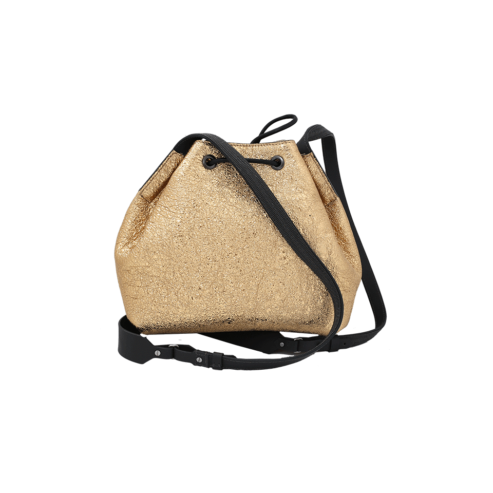BRUNELLO CUCINELLI-Metallic Crackled Crossbody Bucket-GOLD