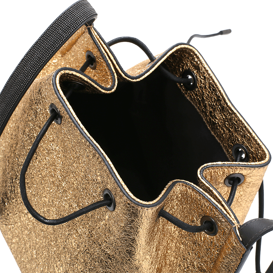 BRUNELLO CUCINELLI-Metallic Crackled Crossbody Bucket-GOLD