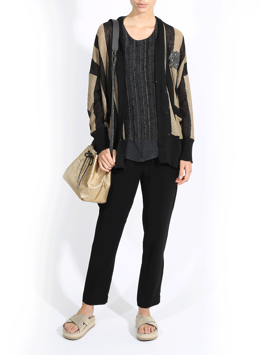 BRUNELLO CUCINELLI-Metallic Crackled Crossbody Bucket-GOLD