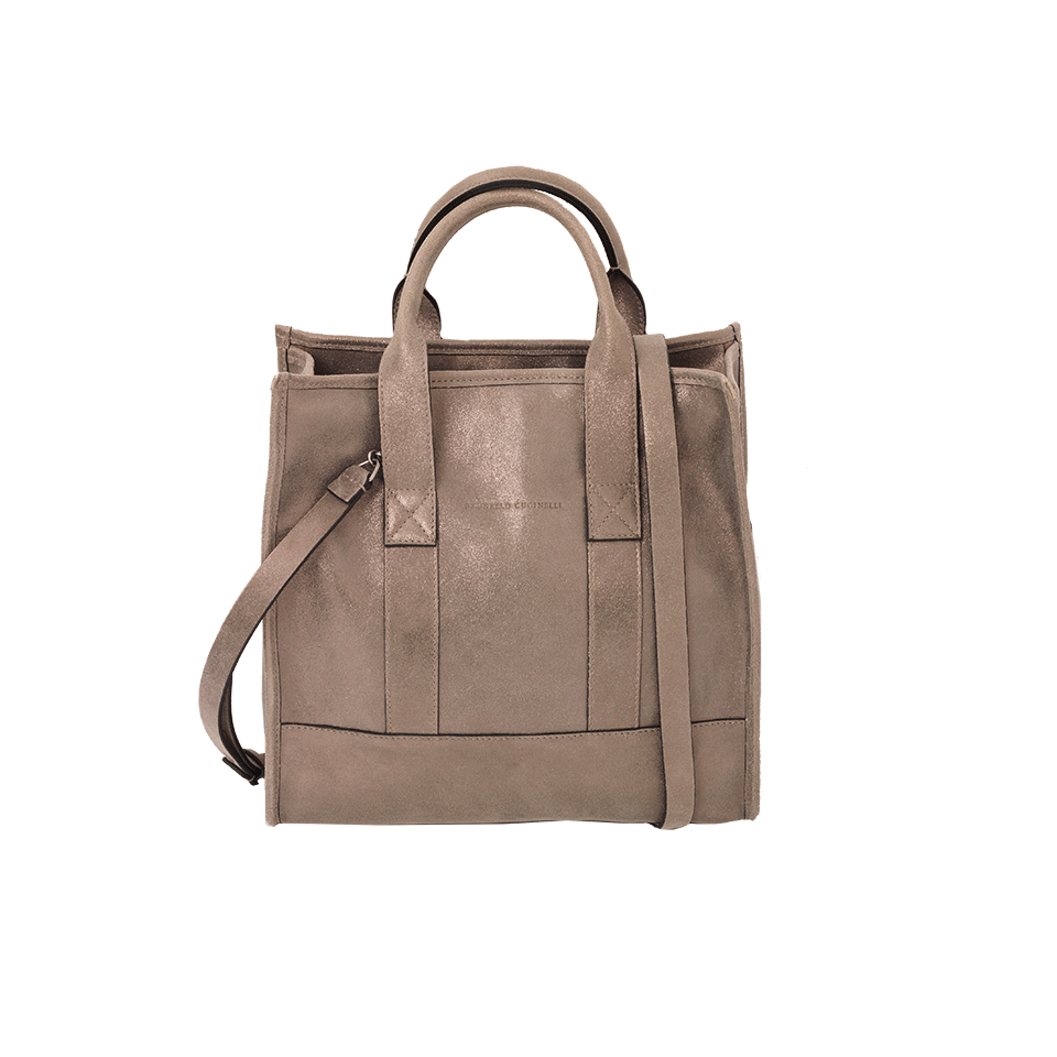 BRUNELLO CUCINELLI-Metallic Leather North South Bag-GRAPHITE