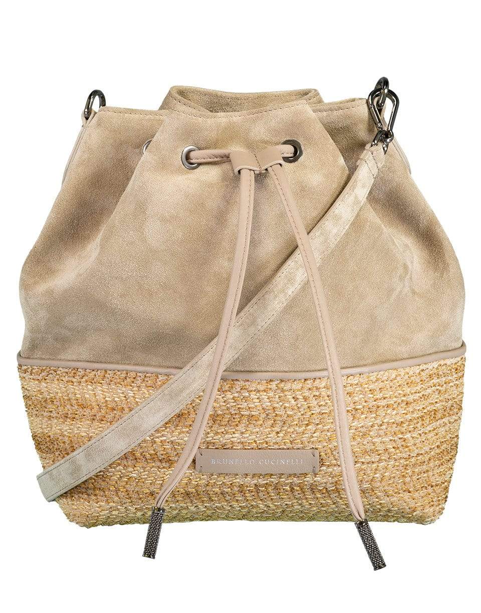 BRUNELLO CUCINELLI-Panelled Drawstring Bucket Bag-LT GREY