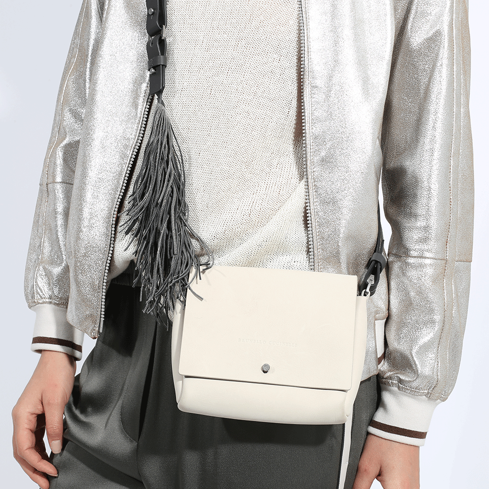 BRUNELLO CUCINELLI-Nubuck Fringe Strap Crossbody-OAT