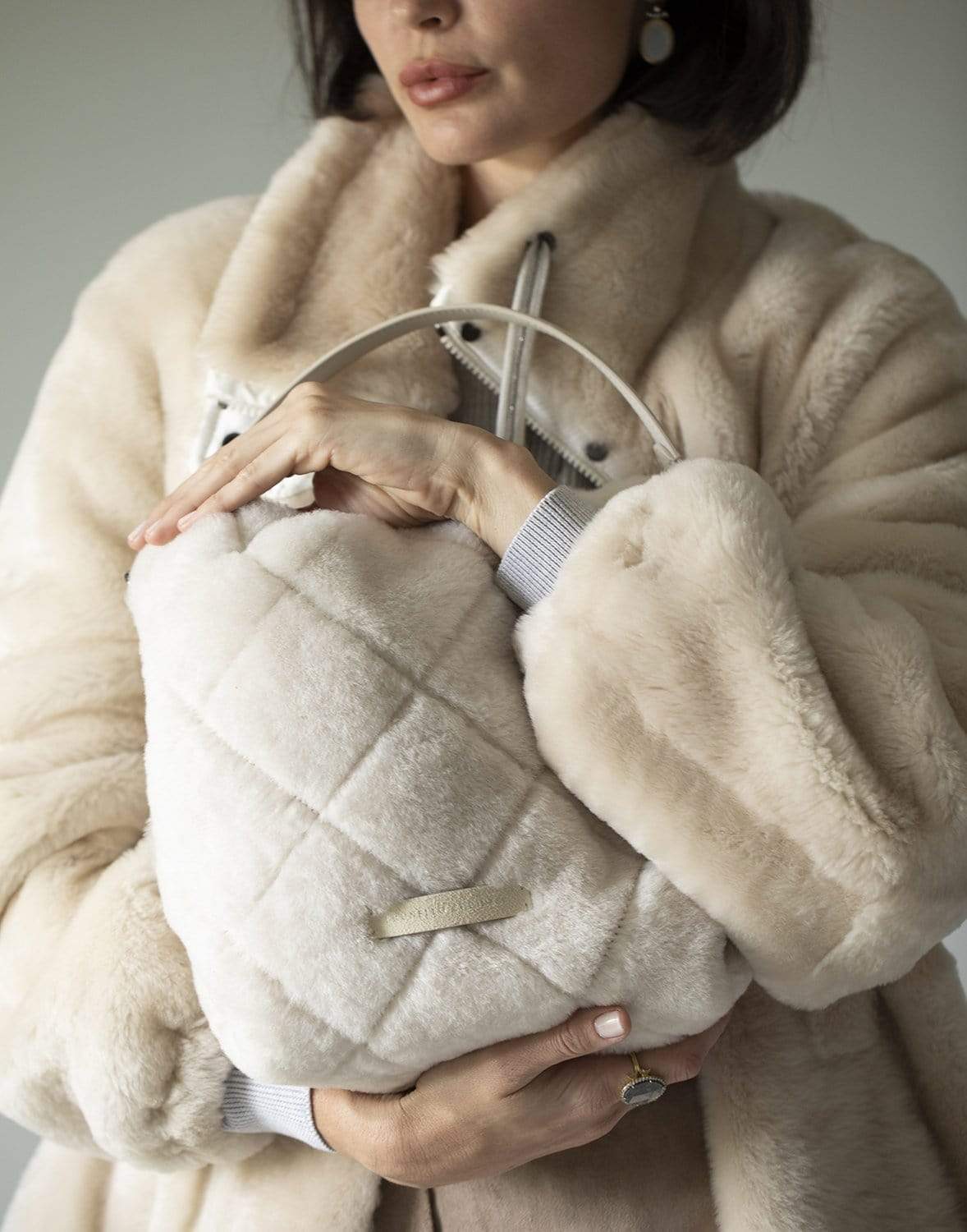BRUNELLO CUCINELLI-Quilted Shearling Pouch Bag-OFFWHITE