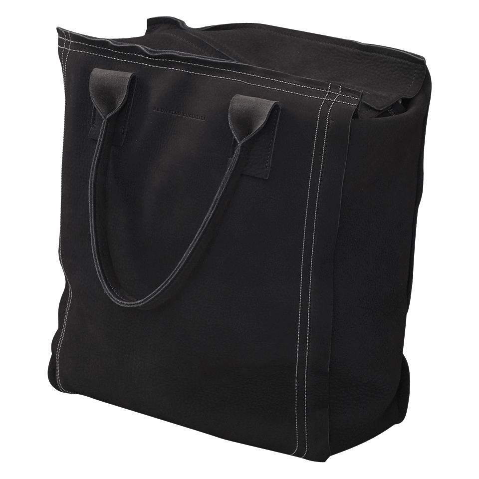 BRUNELLO CUCINELLI-Nubuck Monili Trim Bag-ONYX