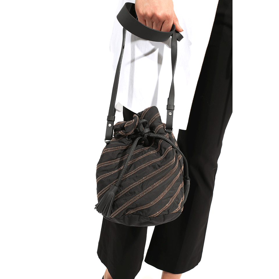 BRUNELLO CUCINELLI-Taffeta Monili Stripe Mini Bucket-ONYX