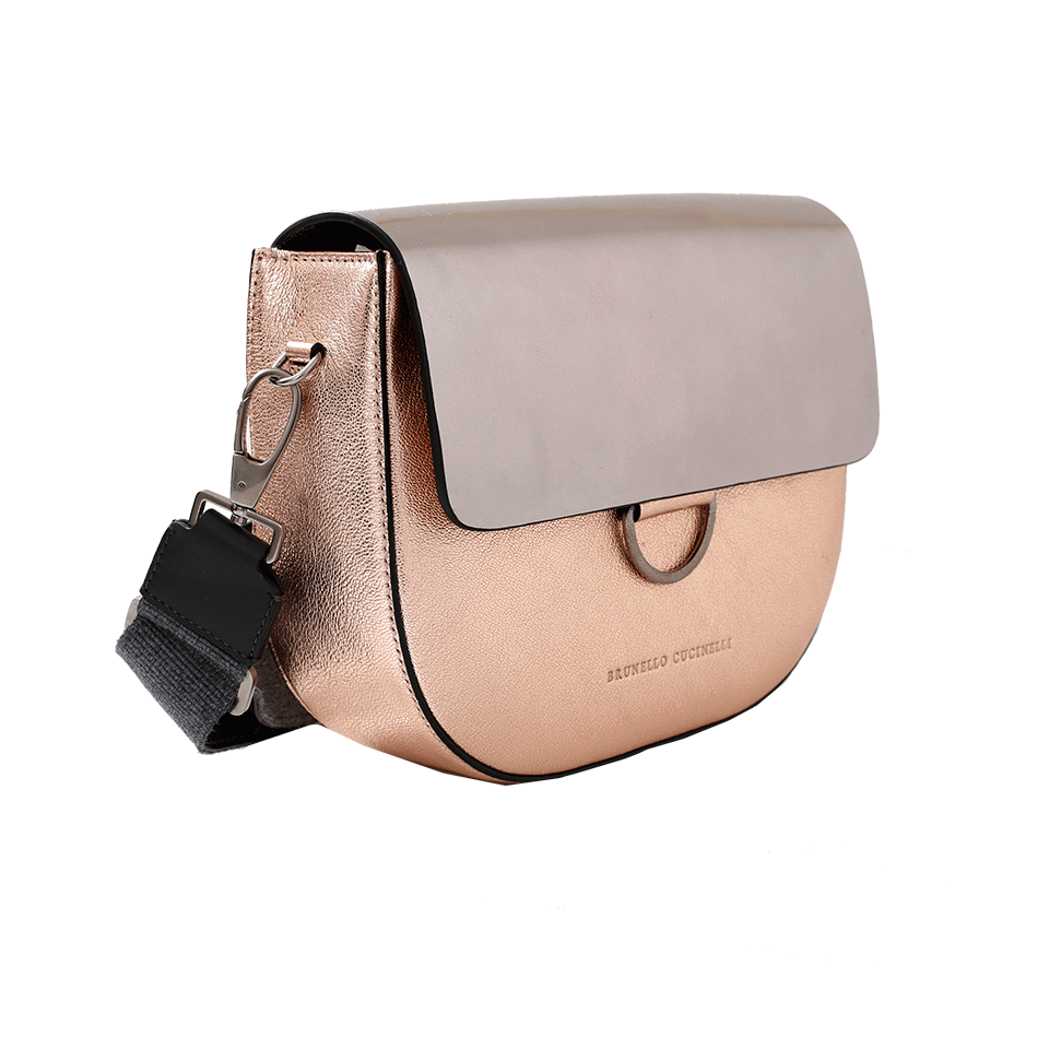 BRUNELLO CUCINELLI-Metallic Crossbody Saddle Bag-ROSE GOLD
