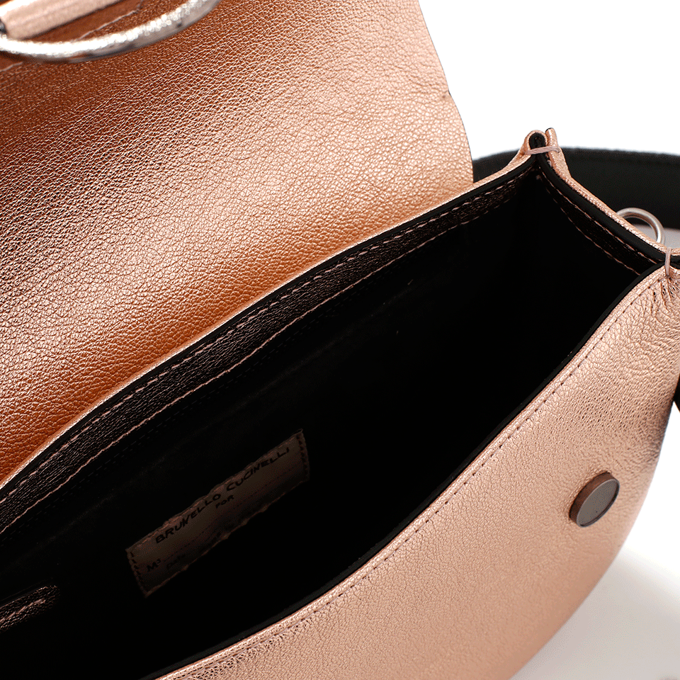 BRUNELLO CUCINELLI-Metallic Crossbody Saddle Bag-ROSE GOLD