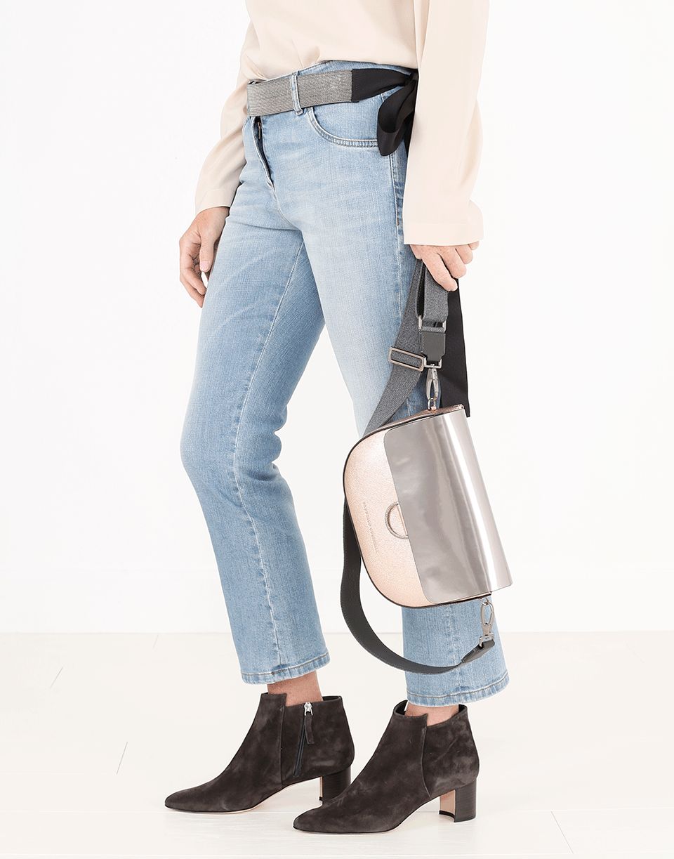 BRUNELLO CUCINELLI-Metallic Crossbody Saddle Bag-ROSE GOLD