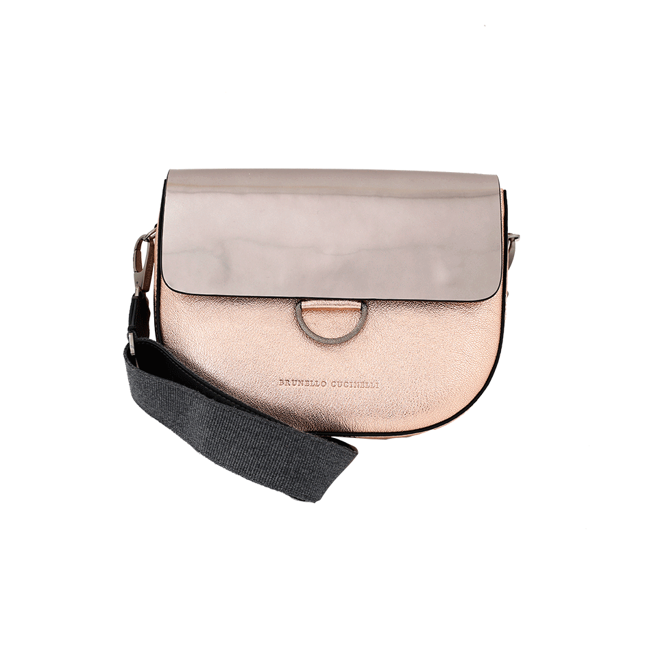 BRUNELLO CUCINELLI-Metallic Crossbody Saddle Bag-ROSE GOLD