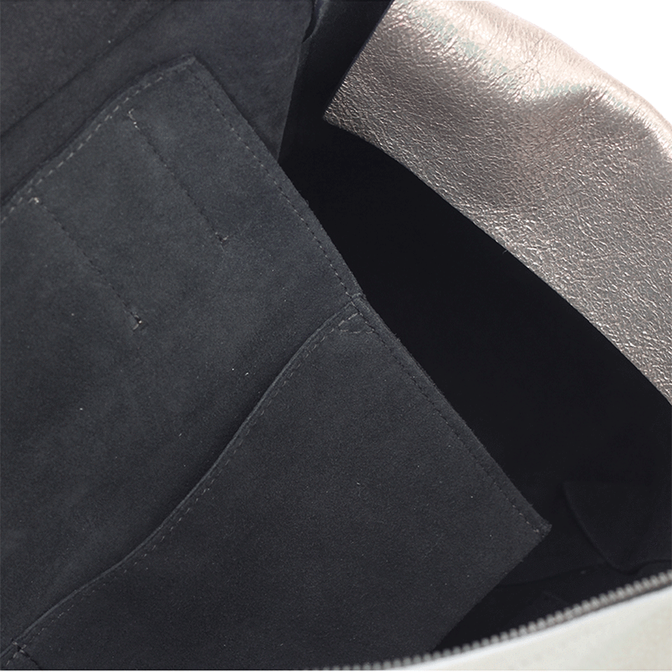 BRUNELLO CUCINELLI-Leather Metallic Top Zip Bag-TAUPE
