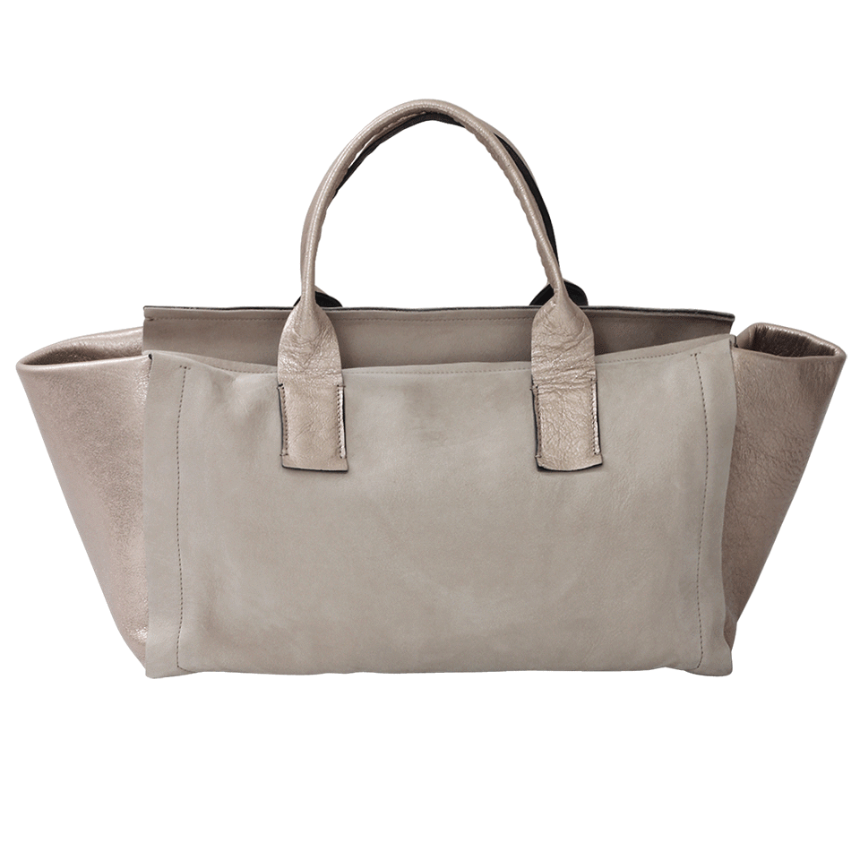 BRUNELLO CUCINELLI-Leather Metallic Top Zip Bag-TAUPE