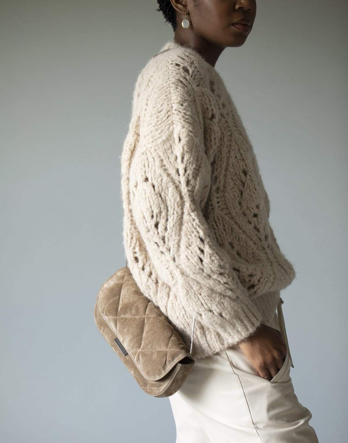BRUNELLO CUCINELLI-Quilted Suede Bag-TAUPE