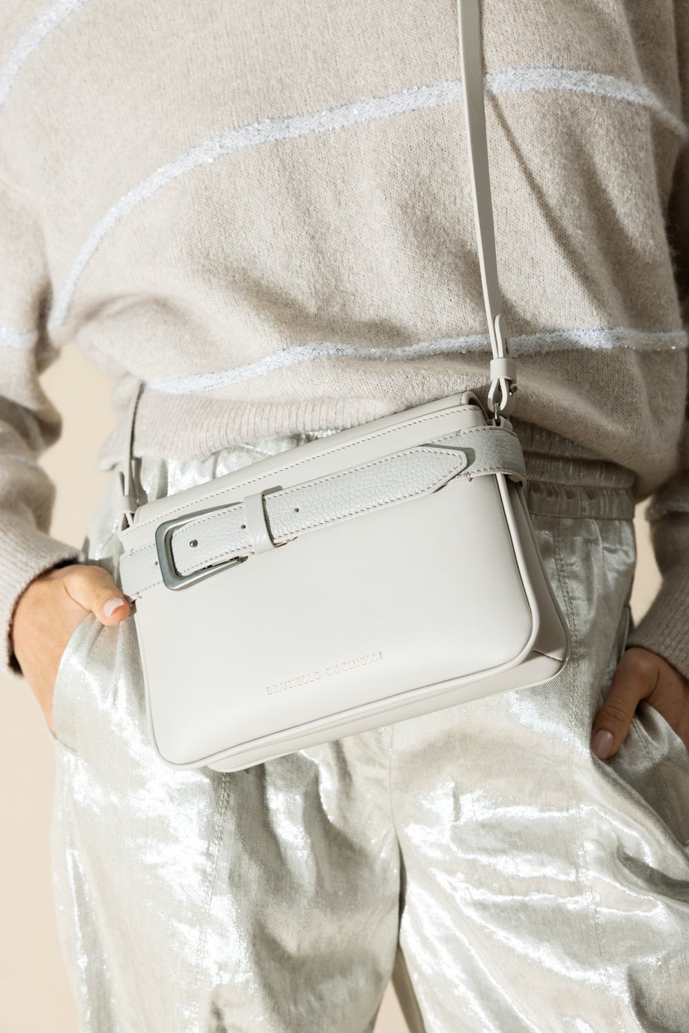 BRUNELLO CUCINELLI-Buckle Crossbody - White-WHITE